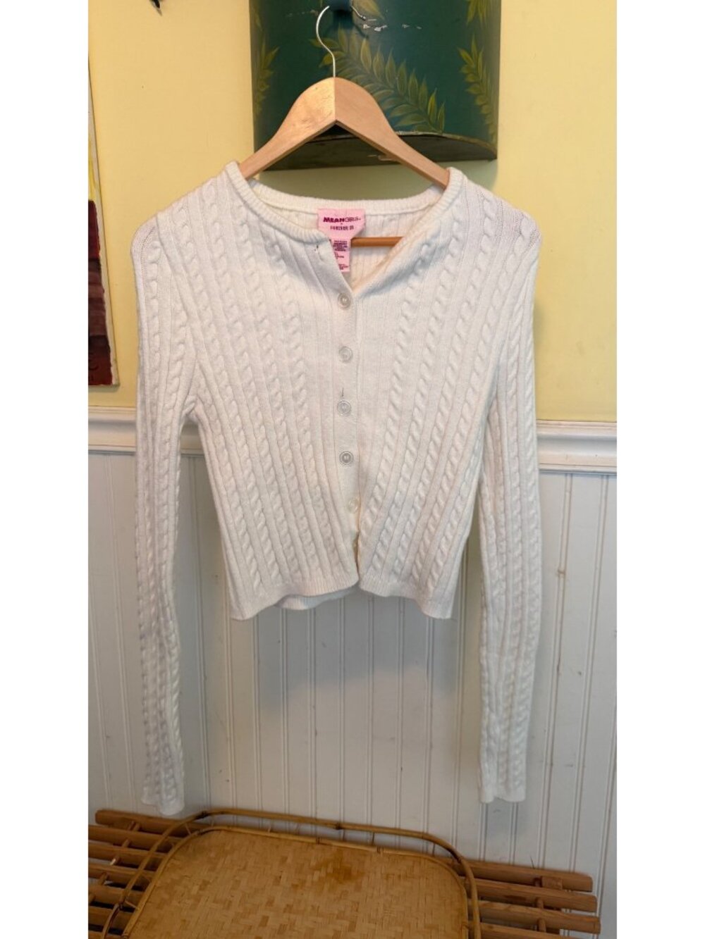Mean Girls X Forever 21 White Cable Knit Button-Up Cardigan Sweater Womens L